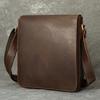 Bolsa de Ombro Masculina Couro Crazy Horse Vintage Couro Genuíno Quadrada Vertical Feita à Mão Couro de Vaca Bolsa Transversal Versátil Casual Bolsa de Tiracolo para Homens