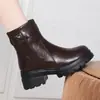 Sapatos de Couro Femininos Estilo Britânico Dropshipping, Botas Femininas, Sapatos Femininos de Veludo de Inverno, Sapatos de Algodão de Salto Alto, Botas Curtas de Solado Grosso