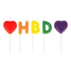 Velas de Cumpleaños Creativas en Forma de Corazón Velas con Letras Hbd para Cumpleaños Inserciones para Hornear Decoración de Pasteles Velas de Colores Venta al por Mayor