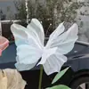Decoración de habitación de bodas con mariposa iridiscente de comercio exterior, adornos de flores de tul tridimensionales, flores de seda, bata de boda, decoración de pared de fondo para fotos