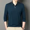 Nueva Camisa Polo de Otoño para Hombre, Manga Larga, Color Sólido, Cuello Campana, Camisa Base, Casual de Negocios con Bolsillos Reales, para Hombres Jóvenes y de Edad Media