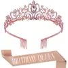 Moda europea y americana cinturón dorado rosa niña de cumpleaños cinturón de cumpleaños Traje de corona Tocado de cristal accesorios para el cabello al por mayor