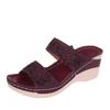 Exportação Transfronteiriça Tamanho Grande 2025 Verão Novo Retrô Casual Flor Salto Alto Uma Linha Sapatos Femininos Chinelos de Salto Anabela