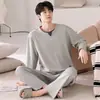 Pijama masculino de primavera e outono, conjunto casual de manga longa 100% algodão, nova coleção de outono 2026, tamanhos grandes, pode ser usado como roupa externa, conjunto de loungewear masculino