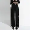Calça Jeans Reta Estreita Forrada com Lã Feminina Outono e Inverno Retro Cintura Alta Emagrecedora Perna Larga Ligeiramente Grossa com Cobertura de Quadril