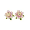 Pendientes de Gota de Aceite con Diamantes Incrustados de Aguja Plateada Camelia Colorida Estilo Coreano Pendientes Florales de Lujo Ligero Pendientes Exquisitos Versátiles