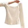 Camiseta Base de Encaje Patchwork con Lazo Estilo Coreano de Manga Larga para Mujer, Nuevo Top Ajustado de Primavera