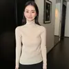 Top de cuello alto para mujer, corte ajustado, color liso, manga larga, tejido, base de imitación lana, suéter de punto para mujer, adecuado para otoño e invierno