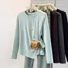 Talla Extra para Mujer Otoño Nuevo Estilo Moda Coreana Con Cordones Lazo Dividido Manga Larga Top Camiseta Irregular 0788