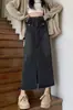Falda de Mezclilla Negra Vintage Forma de Pera para Mujer Otoño Tallas Grandes Chica Gordita Cintura Alta Adelgazante Longitud Media Falda de Línea A