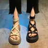 Sandalias de Plataforma de Moda de Verano 2025 para Mujer, Combinación Perfecta, Tira Cruzada Hueca, Cierre de Cremallera Trasera, Botines Romanos