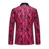 Comercio Exterior Azul Fruta Cuello Jacquard Floral Hombres Traje Formal Set Rendimiento Fiesta Novio Traje de Color y Pantalones Conjunto de Dos Piezas