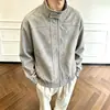 Jaqueta de Trabalho Tie-dye em Couro PU Estilo High Street Americano Masculina para Casal Gola Alta Jaqueta de Motociclista Jaqueta Bomber cleanfit