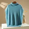 Chaleco suéter de lana polar de cuello alto para mujer, otoño e invierno, suelto y casual, chaleco de capas, top de cachemira