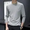 Qualidade de Luxo! Camiseta de Manga Longa 60S de Algodão Modal Mercerizado para Homens, Camiseta Básica Lisa de Gola Redonda para Primavera e Outono