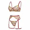 Conjunto de Lingerie Sexy Transparente com Argolas para Pernas, Conjunto de Quatro Peças, Cor Variada, Floral Pastoral Vazado, Porta-Jarrete Mais Vendido da Rússia