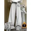 Pantalones casuales de calle estilo americano, principios de otoño 2026, pantalones deportivos de pierna recta estampados, pantalones de chándal holgados con forro polar, pantalones de pierna ancha hasta el suelo, modernos