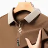 Comércio Exterior Transfronteiriço Outono Masculino Camiseta de Manga Longa com Gola Tesoura Solta Casual Versátil Camisa Base Top com Estampa Geométrica