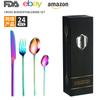 Vajilla de acero inoxidable con revestimiento de titanio de Amazon transfronterizo, juego de 24 piezas de 4 componentes, cuchillo para carne occidental, tenedor y cuchara.