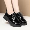 Mocassins de Couro Brilhante com Solado Grosso para Mulheres 2026 Novo Estilo Solado Macio Estilo Britânico Preto Aumentador de Altura Sapatos de Primavera com Fivela Quadrada para Pessoas Baixas