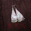 Pendientes Vintage Bordados Hechos a Mano de Estilo Étnico de Moda con Borlas Pequeñas, Joyería de Plata Miao de Yunnan, Color Blanco, Tamaño 41