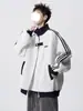 Chaqueta Estilo Universitario Americano para Hombre Otoño e Invierno Color de Contraste Empalme Tendencia Versátil Juventud Estudiante Chaqueta Rayada Uniforme de Béisbol