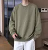 Sudadera pesada estilo coreano, unisex, colección de primavera, cuello redondo, con capucha, color liso, manga larga, camiseta interior elegante, camisa base de corte holgado