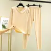 Conjunto de Roupa Íntima Térmica Engrossada com Pelúcia para Outono e Inverno para Mulheres Top de Outono Calças de Outono Suéter de Lã de Algodão Plus Size