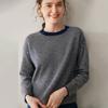 Otoño e Invierno Nuevo Punto Rayado Transfronterizo para Mujer Cuello Redondo Camiseta Básica Punto Holgado Top con Combinación de Colores Envío Directo