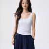 Camisole Henley de Algodão Puro Cardado Quadrado com Botões para Mulheres, 40 Fios, Nova Camisa Básica de Verão Slim-Fit