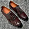 Zapatos de Cuero de Gama Alta para Hombre Piel Genuina Tallada Zapatos de Cuero para Traje Suela de Cuero Patrón de Cocodrilo Retro Zapatos de Cuero Formales de Negocios Zapatos de Boda para Hombre