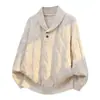Suéter de punto trenzado estilo americano con cuello solapa, corte holgado y casual, perfecto para otoño e invierno, nuevo top de color liso