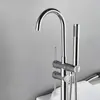 Grifo de bañera de pie, acero inoxidable 304, con control de agua caliente y fría y rociador de mano