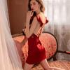 YL2298 Yueli Nuevo Vestido de Tirantes de Seda de Hielo con Volantes Pijama Sugerente de Sexo Tentación sin Espalda Camisón para Casa