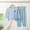 Pijama para Niños, Seda de Hielo Verano Manga Larga Ropa de Casa para Niños, Trajes Casuales de Modal Ropa para Aire Acondicionado para Niñas Medianas y Grandes, Estudiantes