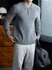 Luxo old money! Suéter com gola polo canelada tridimensional para homens, adequado para outono e inverno, malha versátil casual business descontraída