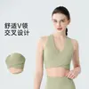 Nuevo Sujetador Deportivo Cruzado en la Espalda de Cintura Alta con Escote en V a Prueba de Impactos Push-Up Yoga Sujetador Deportivo Top Camiseta sin Mangas Fitness