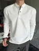 Camisa de entrenamiento de manga larga para hombre, otoño, cuello polo/Henley, para correr, deportes, fitness, simple y elegante, color liso, adecuada para usar en capas