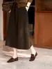 Elegante falda de lana de seis paneles, estilo otoño, versátil, de cintura alta, línea A, en lana de acetato para ir al trabajo y uso casual