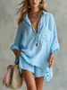 2026 Moda de Verano Nueva Europea y Americana Transfronteriza Conjunto de Shorts de Playa con Bolsillos y Camisa de Algodón y Lino para Mujer