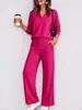 2026 Moda deportiva cruzada europea y americana para mujer en Amazon, sudadera de color liso con cuello en V y manga larga, conjunto de pantalones casuales