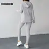 Conjunto de Roupa de Yoga Tricot Canelado Transfronteiriço Outono e Inverno Estilo Simples Preguiçoso Conjunto da Moda Top de Moletom de Manga Comprida