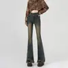 Jeans Vintage Cintura Alta Micro-lar Feminino Outono 2024 Novo Estilo Pequeno Stretch Emagrecedor Franja Calças Flare