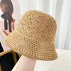 Sombrero de Pescador Transpirable Hueco para Mujer, Sombrero de Cubo Redondo de Ala Ancha para Verano, Viajes al Aire Libre, Vacaciones en la Costa, Sombrero para el Sol con Protección Solar