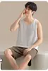 Pijama de algodão puro para casal, conjunto de regata feminina de verão e shorts masculino, estilo casual, respirável e adequado para usar fora