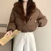 Casaco de Algodão de Inverno Transfronteiriço Novo 2026, Moderno e Versátil, Estilo Coreano com Gola Grande de Pelo, Jaqueta Feminina Quente Estilosa e Simples