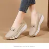 Mocasines de cuero genuino White Pillow Crane de suela gruesa, zapatos casuales tipo mom con plataforma, zapatos mecedores, mocasines para mujer sin cordones de suela suave