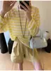Camisa de manga larga a rayas para mujer, nuevo estilo coreano de verano, cuello redondo, mangas raglán, corte holgado, protección solar, camisa para aire acondicionado, top de manga corta