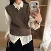 [Sin reembolso ni cambio] Chaleco de punto con cuello en V estilo coreano para mujer 2023 otoño chaleco simple casual sin mangas para mujer 8883