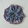 Faixa de Cabelo Vermelha e Azul Plissada Estilo Retrô Coreano com Aba Larga, Presilha Artística de Menina de Nicho, Elástico de Cabelo, Scrunchie Acessório de Cabelo